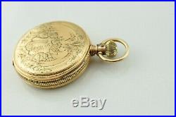 10K Solid Gold Illinois 7j 6s Hunter's Case Ladies' Pocket Watch Very Ornate
