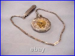 10 Sided Fancy Case & Dial Elgin Pocket Watch 25 Year White Gold / Chain & Knife