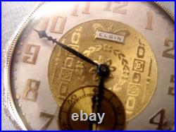 10 Sided Fancy Case & Dial Elgin Pocket Watch 25 Year White Gold / Chain & Knife