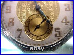 10 Sided Fancy Case & Dial Elgin Pocket Watch 25 Year White Gold / Chain & Knife