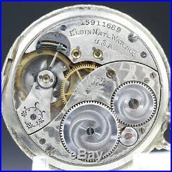 10k White Gold 1911 ELGIN 15 Jewel Pocket Watch 12s Rigid Bow Case Grade 314