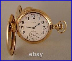 110 YEARS OLD ELGIN 14k GOLD FILLED HUNTER CASE 16s GREAT LOOKING POCKET WATCH