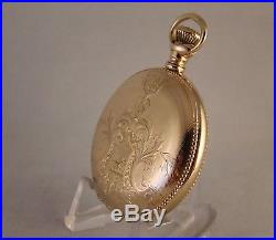 115 YEARS OLD WALTHAM 14k GOLD FILLED HUNTER CASE FANCY DIAL GREAT POCKET WATCH
