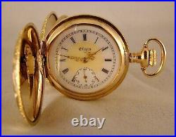 117 YEARS OLD ELGIN 10k GOLD FILLED HUNTER CASE FANCY DIAL GREAT POCKET WATCH