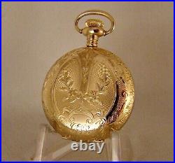 117 YEARS OLD ELGIN 10k GOLD FILLED HUNTER CASE FANCY DIAL GREAT POCKET WATCH