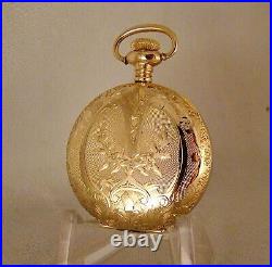 117 YEARS OLD ELGIN 10k GOLD FILLED HUNTER CASE FANCY DIAL GREAT POCKET WATCH