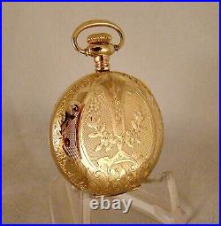 117 YEARS OLD ELGIN 10k GOLD FILLED HUNTER CASE FANCY DIAL GREAT POCKET WATCH