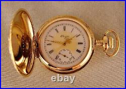 117 YEARS OLD ELGIN 10k GOLD FILLED HUNTER CASE FANCY DIAL GREAT POCKET WATCH