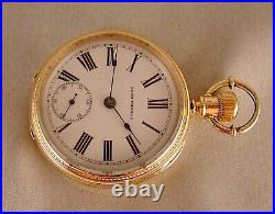 120 YEARS OLD SETH THOMAS 17j 14k GOLD FILLED OPEN FACE CASE 18s POCKET WATCH