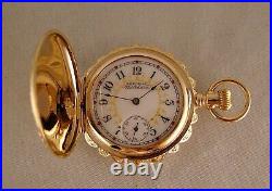 125 YEARS OLD WALTHAM 14k GOLD FILLED HUNTER CASE FANCY DIAL GREAT POCKET WATCH