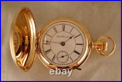 129 YEARS OLD SETH THOMAS 10k GOLD FILLED HUNTER CASE 18s GREAT POCKET WATCH