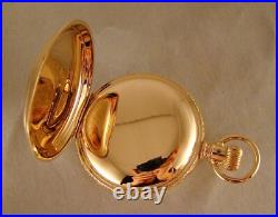 129 YEARS OLD SETH THOMAS 10k GOLD FILLED HUNTER CASE 18s GREAT POCKET WATCH
