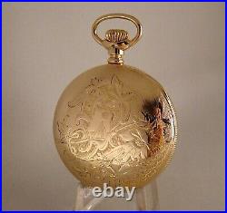138 YEARS OLD ELGIN 14k GOLD FILLED HUNTER CASE SIZE 18s GREAT POCKET WATCH