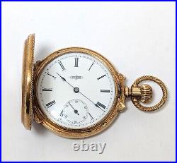14K Antique Gold ELGIN Box Hinge Hunter Case Pocket Watch, Size 6, Circa 1886