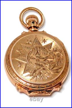 14K Antique Gold ELGIN Box Hinge Hunter Case Pocket Watch, Size 6, Circa 1886