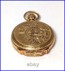 14K Antique Gold ELGIN Box Hinge Hunter Case Pocket Watch, Size 6, Circa 1886