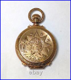 14K Antique Gold ELGIN Box Hinge Hunter Case Pocket Watch, Size 6, Circa 1886