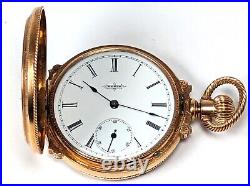 14K Antique Gold ELGIN Box Hinge Hunter Case Pocket Watch, Size 6, Circa 1886