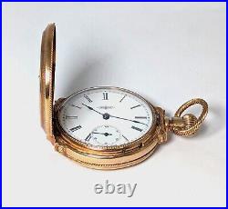 14K Antique Gold ELGIN Box Hinge Hunter Case Pocket Watch, Size 6, Circa 1886