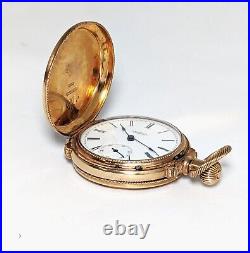 14K Antique Gold ELGIN Box Hinge Hunter Case Pocket Watch, Size 6, Circa 1886