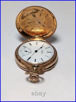 14K Antique Gold ELGIN Box Hinge Hunter Case Pocket Watch, Size 6, Circa 1886