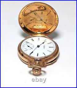 14K Antique Gold ELGIN Box Hinge Hunter Case Pocket Watch, Size 6, Circa 1886