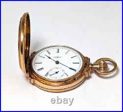 14K Antique Gold ELGIN Box Hinge Hunter Case Pocket Watch, Size 6, Circa 1886