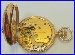 14K GOLD ELGIN FANCY HUNTER DIAMOND HUNTER CASE SIZE 6 c. 1881 POCKET WATCH NR