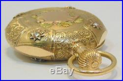 14K GOLD ELGIN FANCY HUNTER DIAMOND HUNTER CASE SIZE 6 c. 1881 POCKET WATCH NR