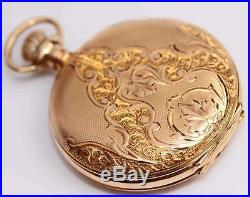 14K Gold 1904 WALTHAM HUNTING CASE Ornate Pocket Watch withBUTTERFLY ENAMELED DIAL