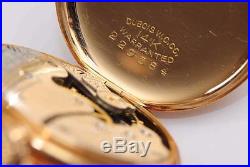 14K Gold 1904 WALTHAM HUNTING CASE Ornate Pocket Watch withBUTTERFLY ENAMELED DIAL