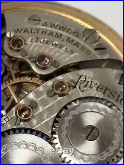 14K Gold WALTHAM Riverside Pocket Watch Hunter Case 17-Jewel FANCY CASE WithDIAMON