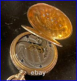 14K Multi-Color Solid Gold Elgin Hunter Case Pocket Watch, 40mm heavy case