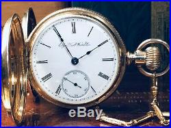 14K SOLID GOLD ELGIN 18s HUNTER CASE ANTIQUE POCKET WATCH KEEPS GOOD TIME c. 1891