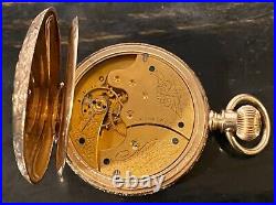 14K Solid Gold multi color Hunter case Waltham Pocket Watch 57 gr. Exl. Cond
