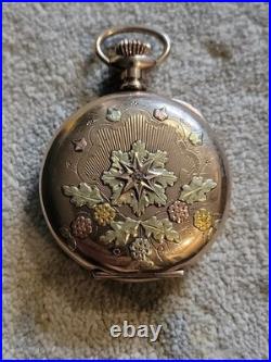 14K Solid Tricolor Gold & Diamond Custom Case ELGIN Hunter Pocket WATCH Wadswort