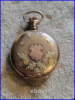 14K Solid Tricolor Gold & Diamond Custom Case ELGIN Hunter Pocket WATCH Wadswort