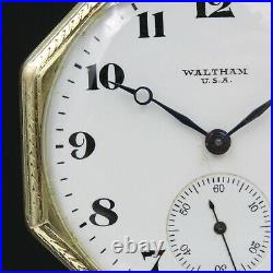 14k Gold 1919 WALTHAM 17 Jewel Mechanical Pocket Watch 12s Octagon Case NICE