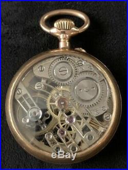 14k Gold Skeleton Pocket Watch Pin Set French Hallmarks on Case