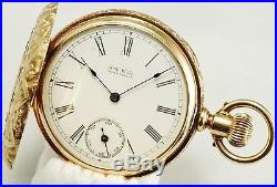 14k Multi color Waltham 7 jewel Grade J 6s Ornate Case Pocket Watch with diamond