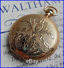 14k SOLID Gold Vintage 1901 Waltham Seaside Hunter's Case Pocket Watch 4 REPAIR