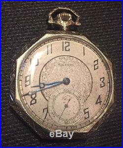 14k Solid White Gold Waltham Octagon Pocketwatch Swingout Case1920s