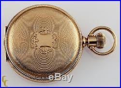 14k Yellow Gold Elgin Full Hunter Pocket Watch 7 Jewel Size 6S Guilloche Case