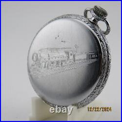 16S Illinois Spartan, locomotive etched, antique pocket watch case (SD14)