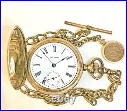 16S Waltham 20 Years Gold Filled Pocket Watch Full Hunter Runs withChain Fob 135g