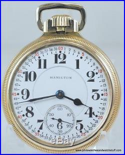 16 Size 21 Ruby Jewels Hamilton 992e Elinvar Railroad Pocket Watch 10K GF Case