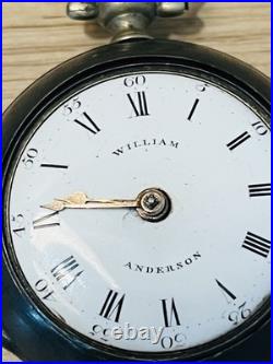 1700's Antique Silver Pocket Watch Verge Fusee Two Case By William Anderson
