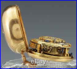 1729 Andrew Dunlop London 22k gold repousse pair cased verge watch Diana and