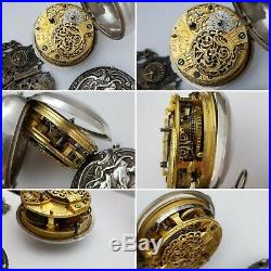 1763 worke Repousse silver pair case verge fusee calendar pocket watch