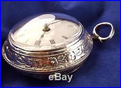 1785 Silver Repousse Pair Case verge watch, Josephson, London rare King Geo mark
